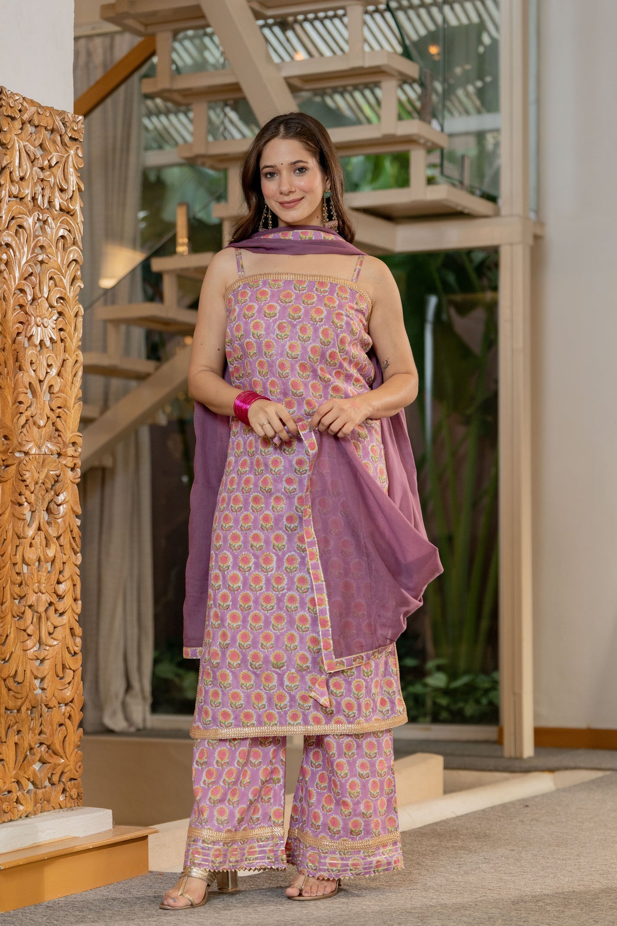 Hand Block Print Kurta, Plazzo and Dupatta Set