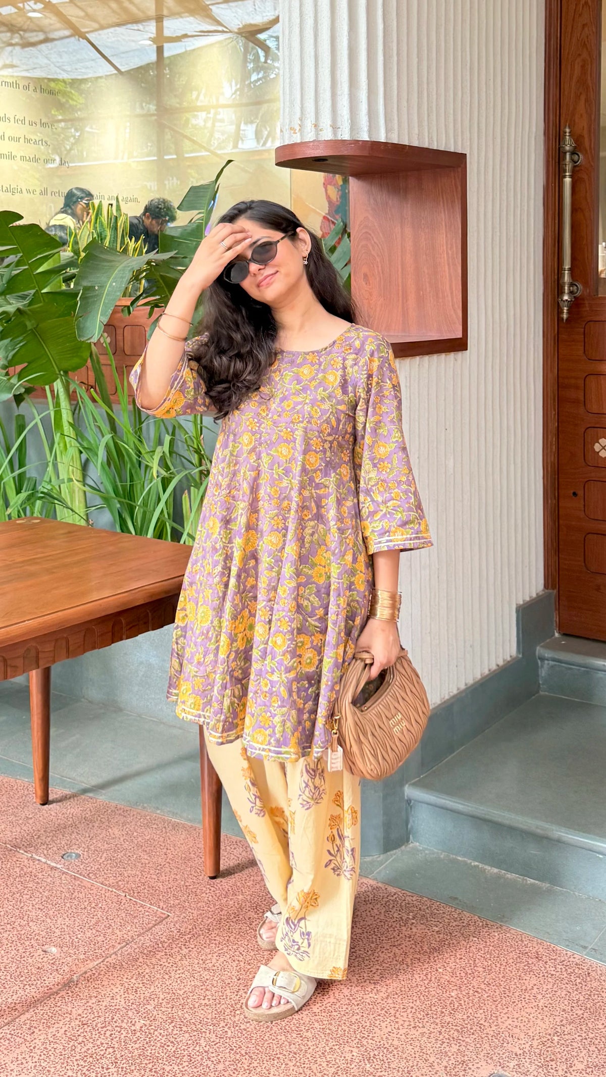 Lavender Flared Kurta Set with Farshi Pants