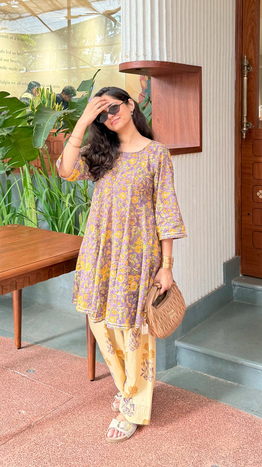 Lavender Flared Kurta Set with Farshi Pants