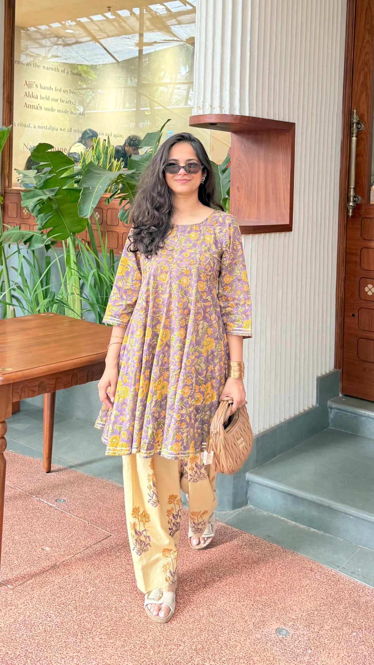 Lavender Flared Kurta Set with Farshi Pants