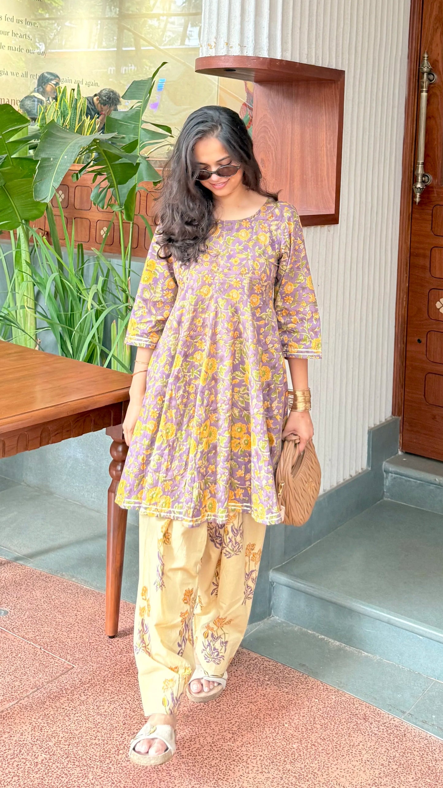 Lavender Flared Kurta Set with Farshi Pants