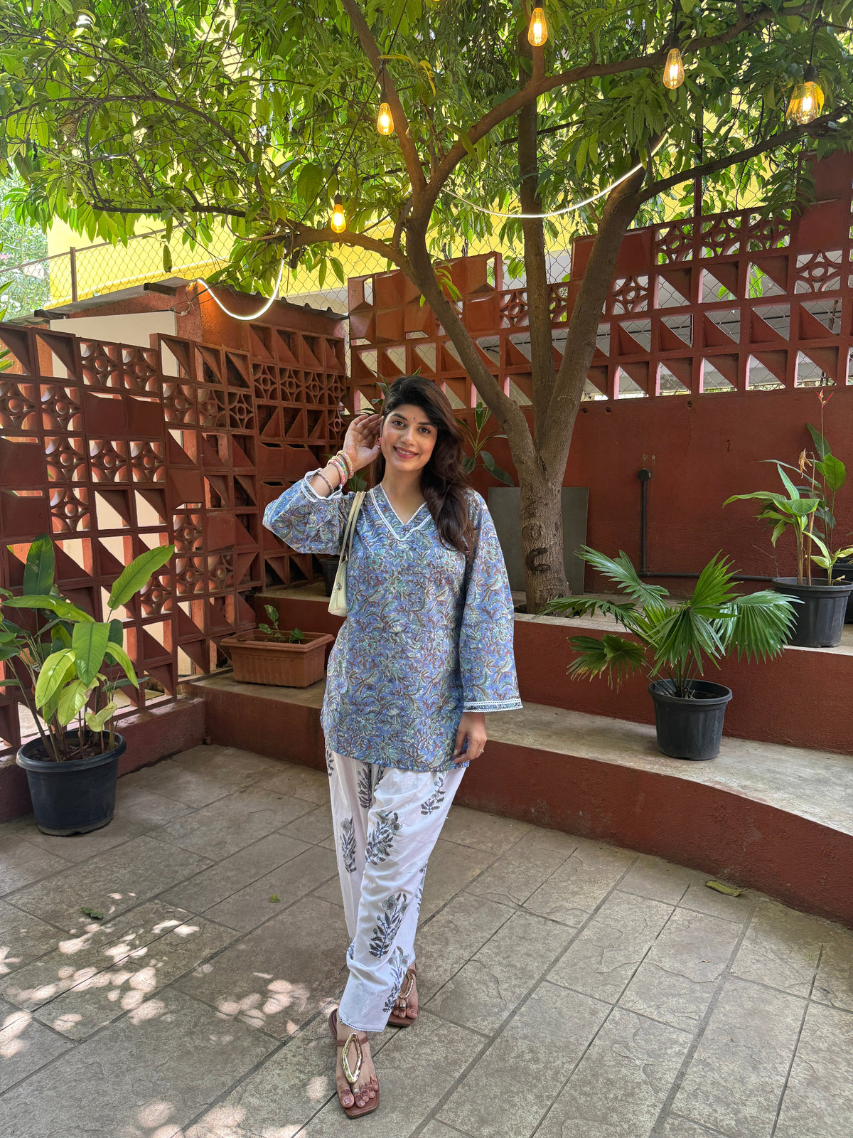 Sky blue Cotton farshi set