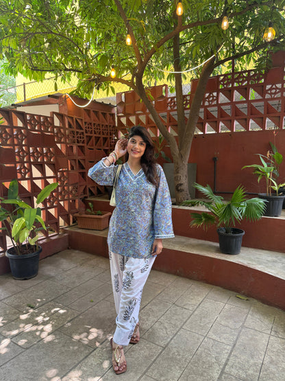 Sky blue Cotton farshi set