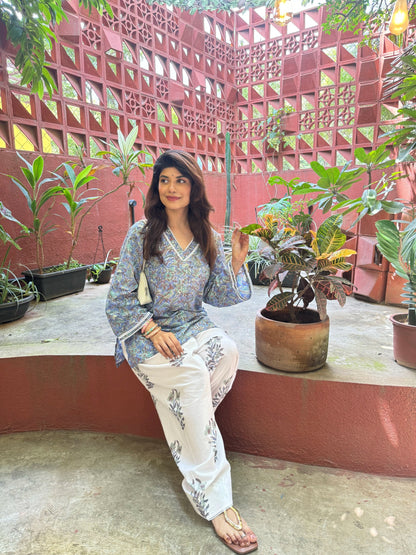 Sky blue Cotton farshi set