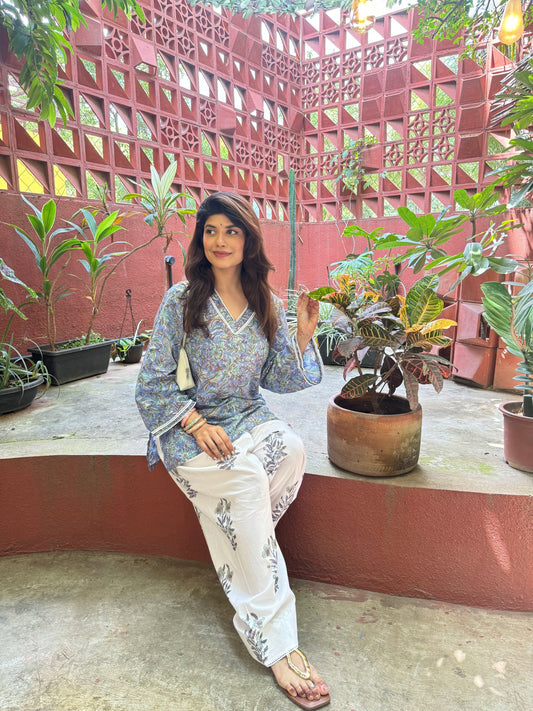 Sky blue Cotton farshi set